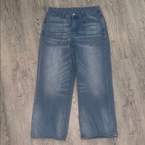 Womens Baggy Relaxed Fit Blue Jeans